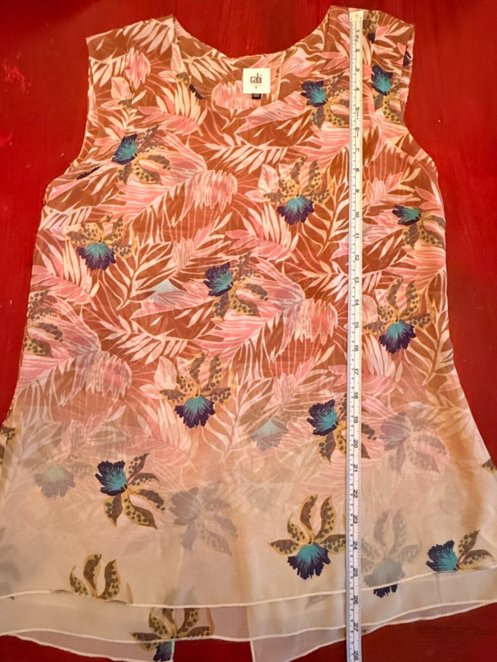 CAbi Parlor Top — Women’s Sleeveless Tropical Floral Chiffon, Sz S - Picture 4 of 6